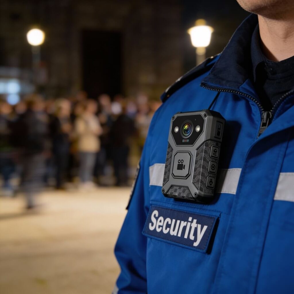 Sicherheitsdienst mit Bodycam im Einsatz